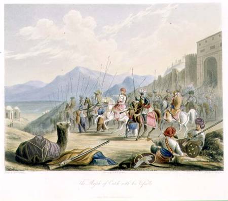 The Rajah of Cutch, Desal II (1819-60) with his Vassals, from Volume I of 'Scenery, Costumes and Arc de Captain Robert M. Grindlay