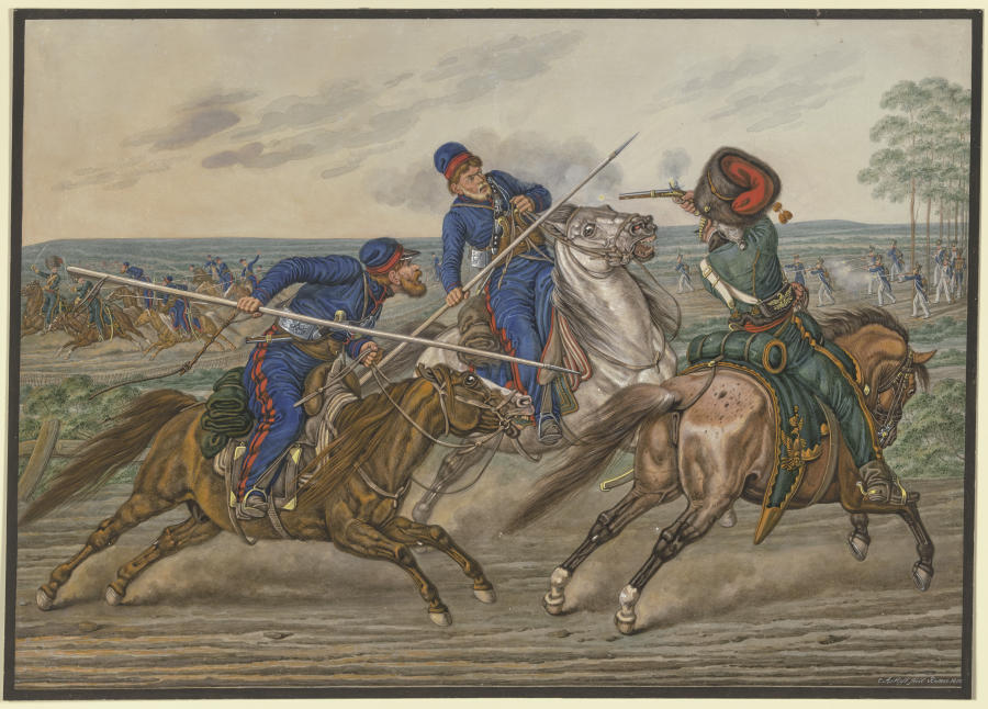 Reiterkampf zwischen Kosaken und Franzosen de Carl Adolph Heinrich Heß