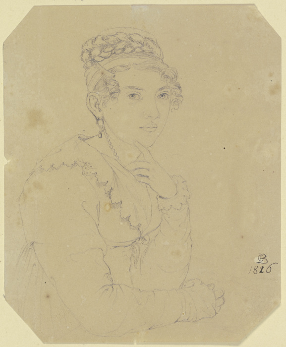 Halbfigur einer jungen Frau mit aufgestütztem linkem Arm de Carl Barth