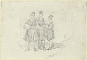 Drei Bauernmädchen in oberhessischer Tracht