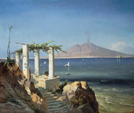 Look from Capri over the bay of Naples to the Vesu