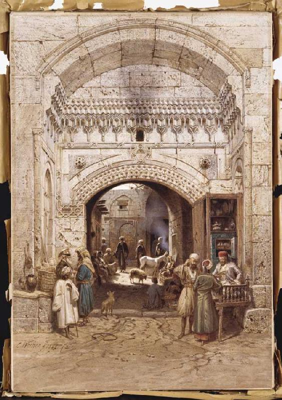 Araber in einer Gasse in Kairo. de Carl Friedr.Heinrich Werner
