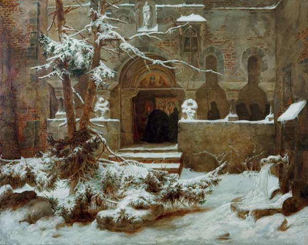 Monastery Garden in Snow de Carl Friedrich Lessing