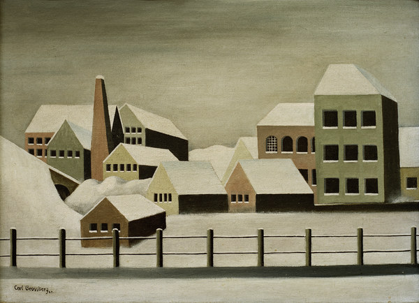 Fabriklandschaft im Schnee, 1923. de Carl Grossberg