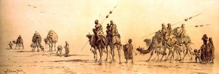A Caravan of Bedouin Approaching a Well in the Desert de Carl Haag