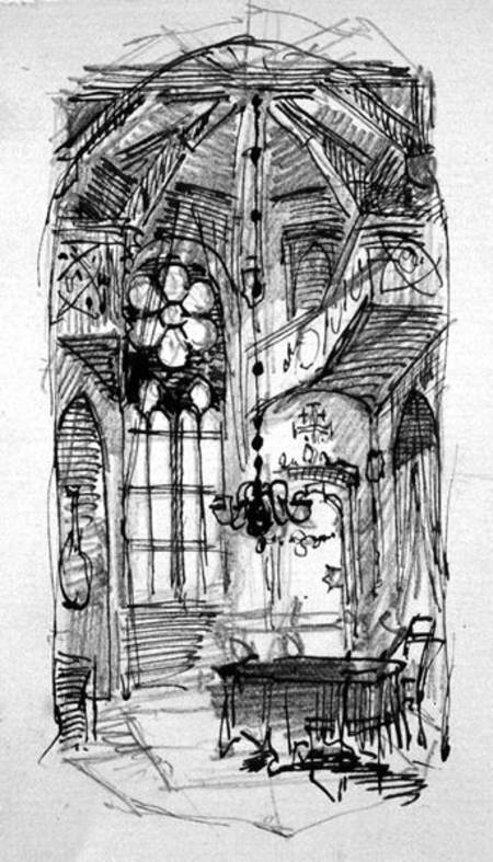 A sketch of the artist's Oberwesel studio de Carl Haag