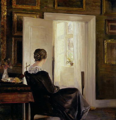 A woman seated near a door de Carl Holsoe