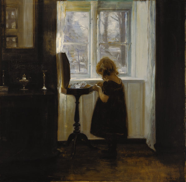 Little girl at the Nähtischchen de Carl Holsoe