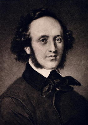 Portrait of Felix Mendelssohn (1809-47) engraved by F. Bruckmann (engraving) de Carl Jaeger