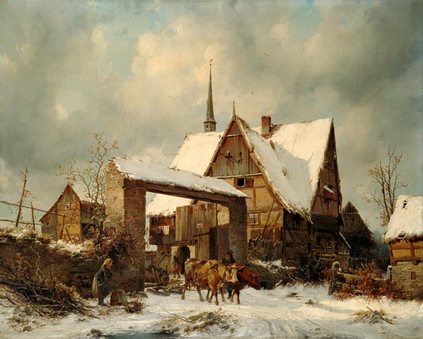 Smallholder farmstead in winter de Carl Julius von Leypold