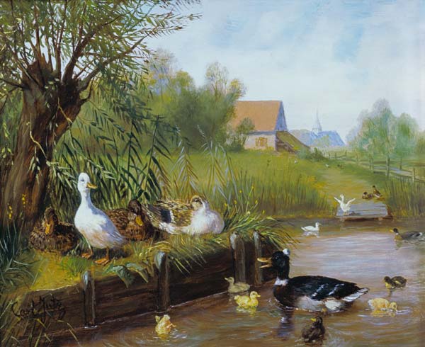 Ducks at the riverbank de Carl Jutz