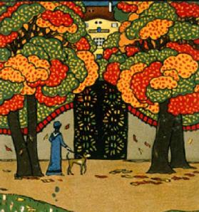 Woman with dog in the park. Map of the Wiener Werkstätten, No. 761