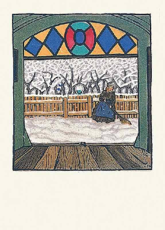 Snow-swept woman. Christmas card of the Wiener Werkstätten, No.762 de Carl Krenek