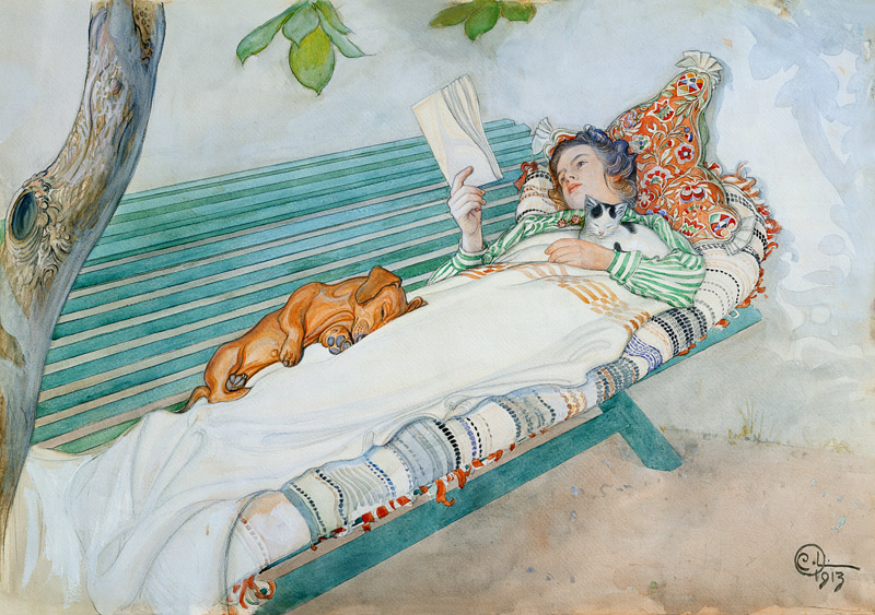 Woman Lying on a Bench de Carl Larsson