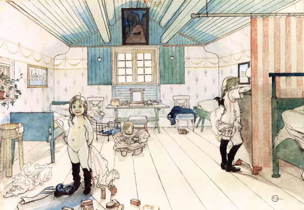 Mamá y el cuarto de la pequeña niña de Carl Larsson