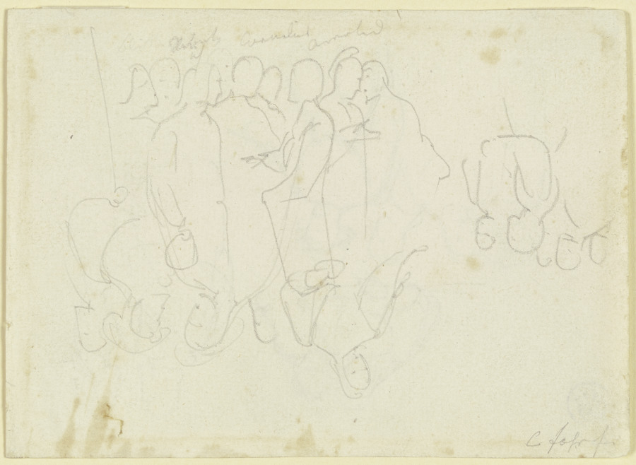 Kompositionsskizze: Gruppe stehender Männer, klappspiegelige Variante de Carl Philipp Fohr