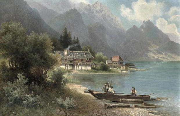 Landscape at Lake Kochelsee, Bavaria (oil on canvas) de Carl Prestel