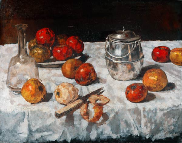 Stillleben mit Äpfeln und Keksdose de Carl Schuch