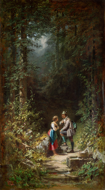 Jäger und Sennerin am Waldbrunnen de Carl Spitzweg