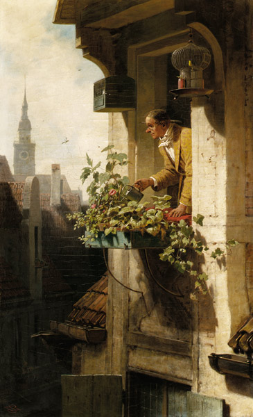 Mann beim Gießen des Blumenkastens. de Carl Spitzweg