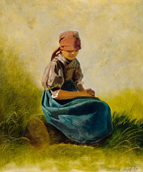 Sedentary farmer girl with folded hands de Carl Spitzweg