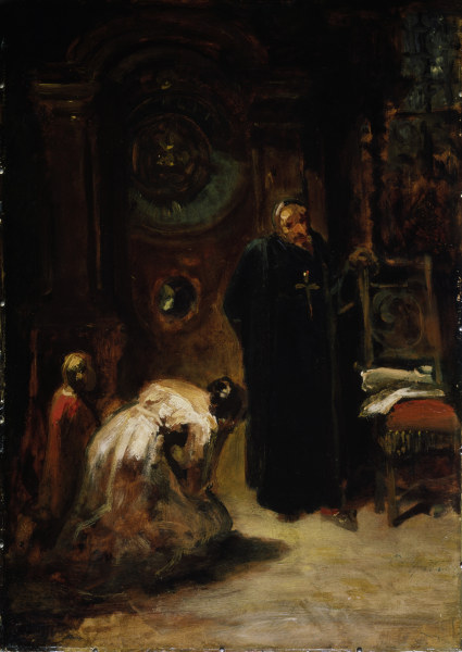 Spitzweg / Confession / Painting, c.1875 de Carl Spitzweg