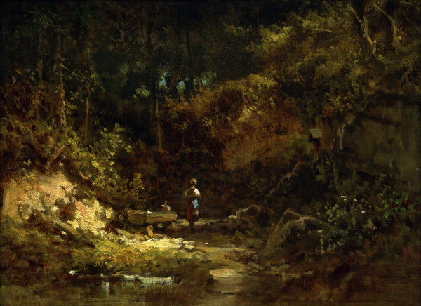 Spitzweg / Girl at Forest Stream /c.1865 de Carl Spitzweg