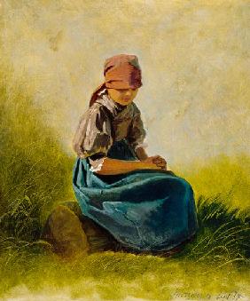 Sedentary farmer girl with folded hands