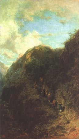 Tourists in the mountains de Carl Spitzweg