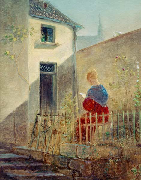 Spitzweg / Woman in Garden / Painting de Carl Spitzweg