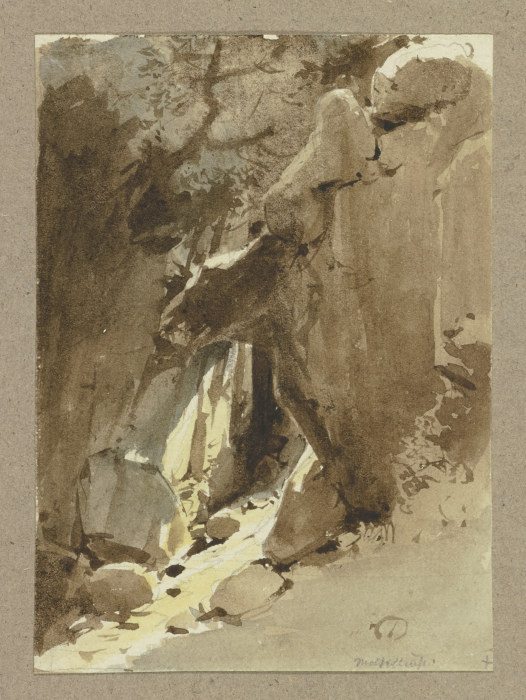 Felsentor an einem waldigen Hang de Carl Theodor Reiffenstein