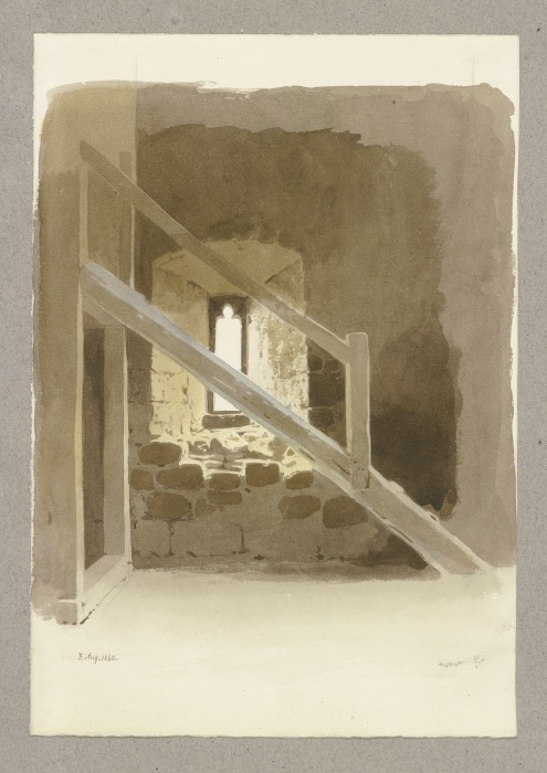 Holztreppe in einem Raum de Carl Theodor Reiffenstein