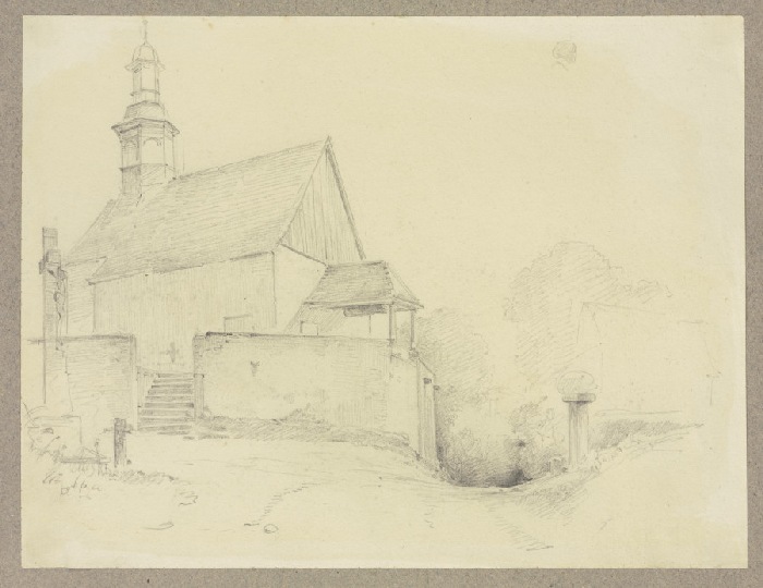 Kapelle, an der ein Hohlweg vorbeiführt de Carl Theodor Reiffenstein