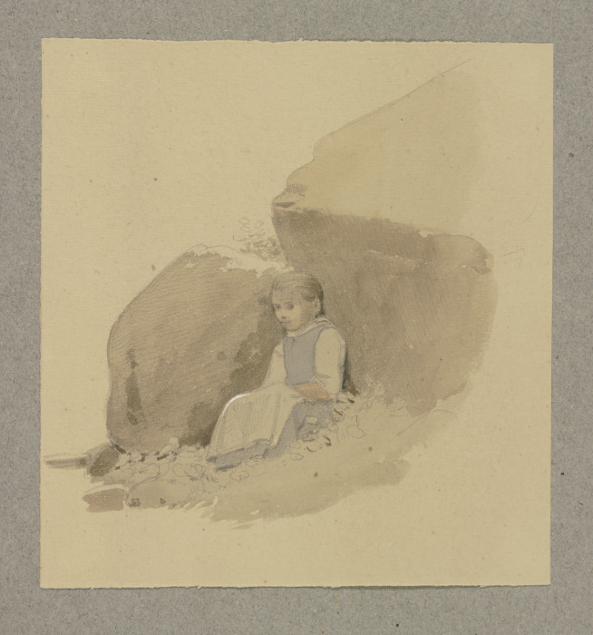 Mädchen im Schatten eines Felsens sitzend de Carl Theodor Reiffenstein