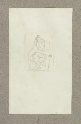 Relief mit einer allegorischen weiblichen Sitzfigur, eine Schrifttafel vorhaltend
