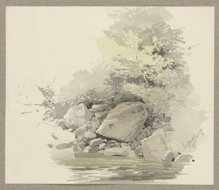 Steinblöcke an einem Gewässer de Carl Theodor Reiffenstein