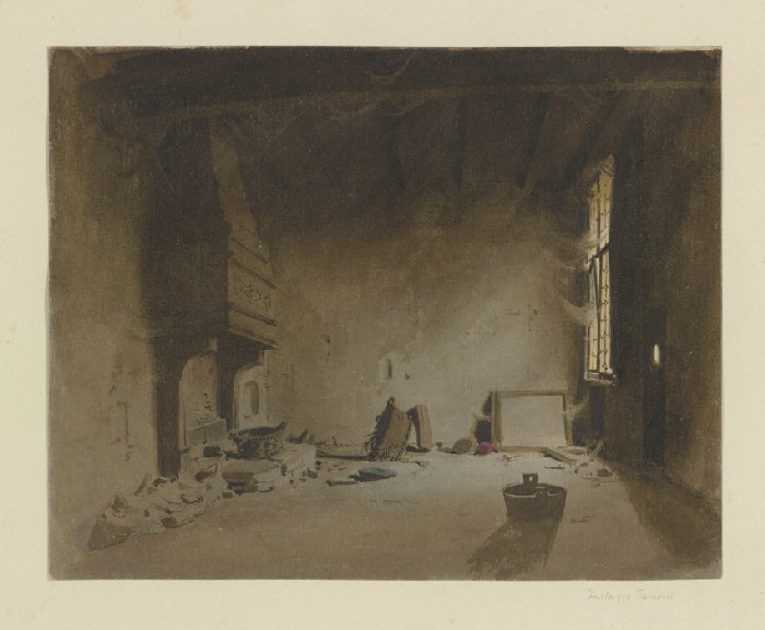 Verwahrloster Raum mit Kamin in einem Palazzo in Venedig de Carl Theodor Reiffenstein