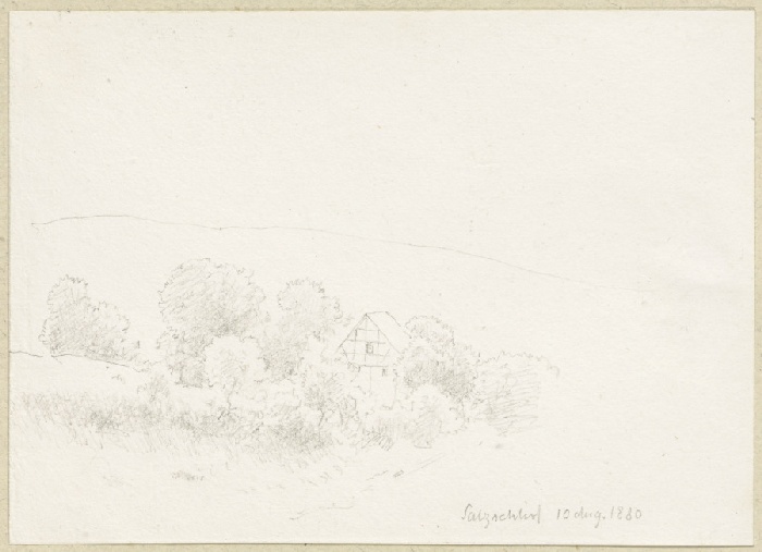 Zwischen Bäumen ein Gehöft bei Salzschlirf de Carl Theodor Reiffenstein