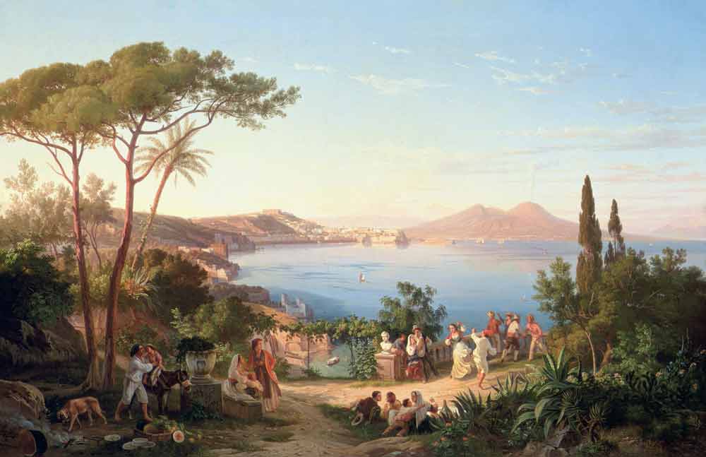 Bay of Naples with Dancing Italians, c.1850 (oil on canvas) de Carl Wilhelm Götzloff