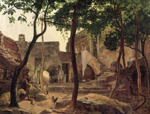 Farmyard near Sorrento, 1827 (oil on canvas) de Carl Wilhelm Götzloff