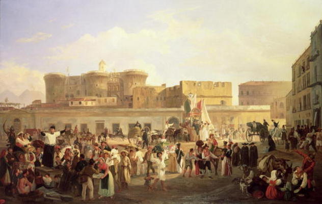 Neapolitan Folk Life at the Largo di Castello, c.1850 (oil on canvas) de Carl Wilhelm Götzloff