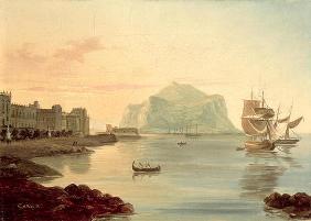 Palermo Harbour with Mount Pellegrino, 1831 (oil on canvas)