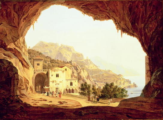 View from a Grotto over the Amalfi Coast, c.1842 (oil on canvas) de Carl Wilhelm Götzloff