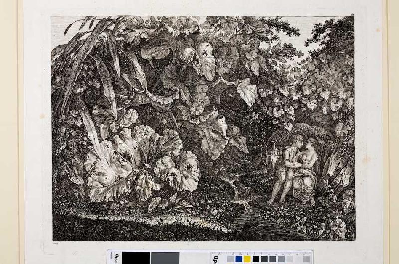 Liebespaar in einer Grotte, umgeben von Pflanzen und Kräutern de Carl Wilhelm Kolbe