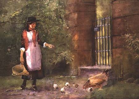 Girl feeding hens de Carleton Grant