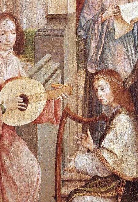 The Annunciation, detail of two Angels Playing Instruments de Carlos