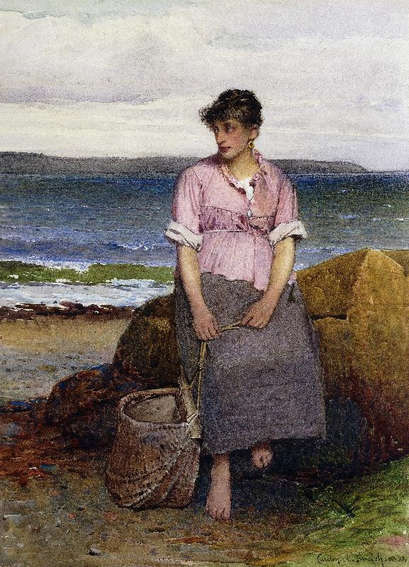 Ein junges Fischermädchen am Meer (A Young Fishergirl by the Sea) de Carlton Alfred Smith