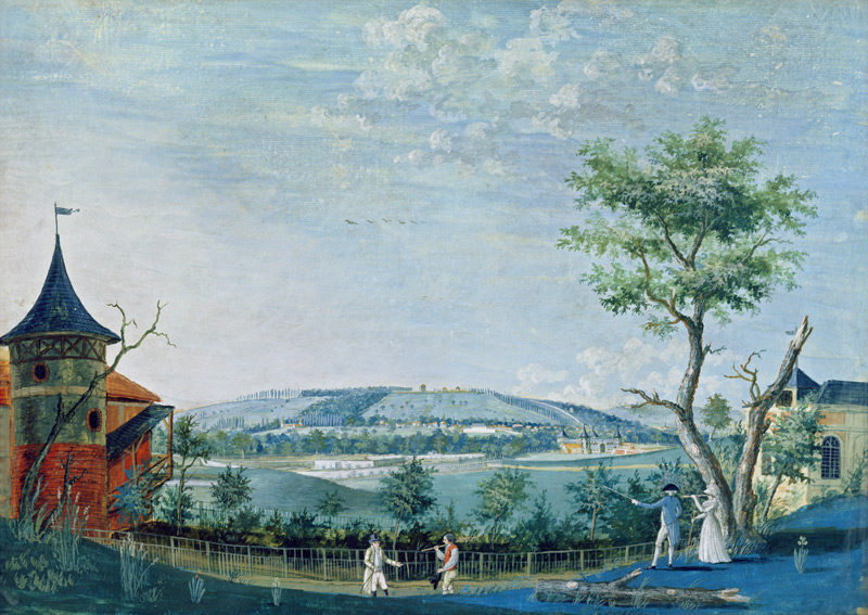 The Hermitage and the Old Castle in the Park at Le Raincy, 1754-93 (gouache on paper) de Carmontelle