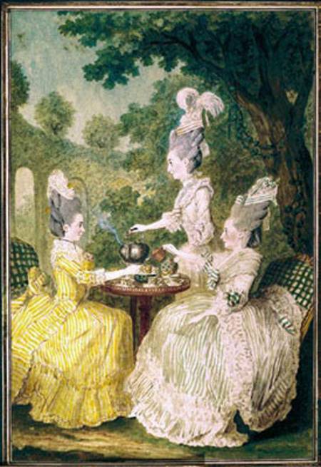 La Marquise de Montesson, La Marquise de Crest and la Comtesse de Damas drinking tea de Carmontelle