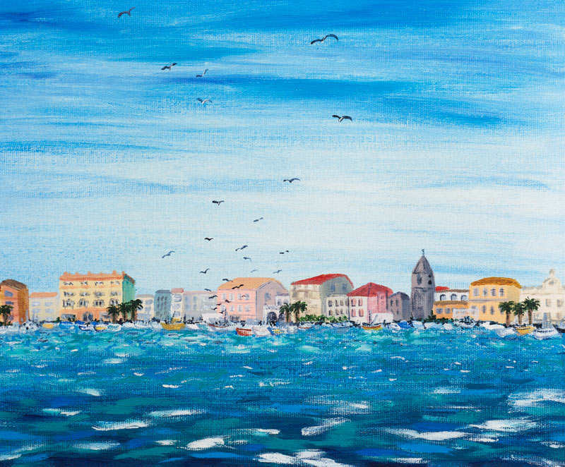 Sea Scene with Houses de Carolyn  Hubbard-Ford